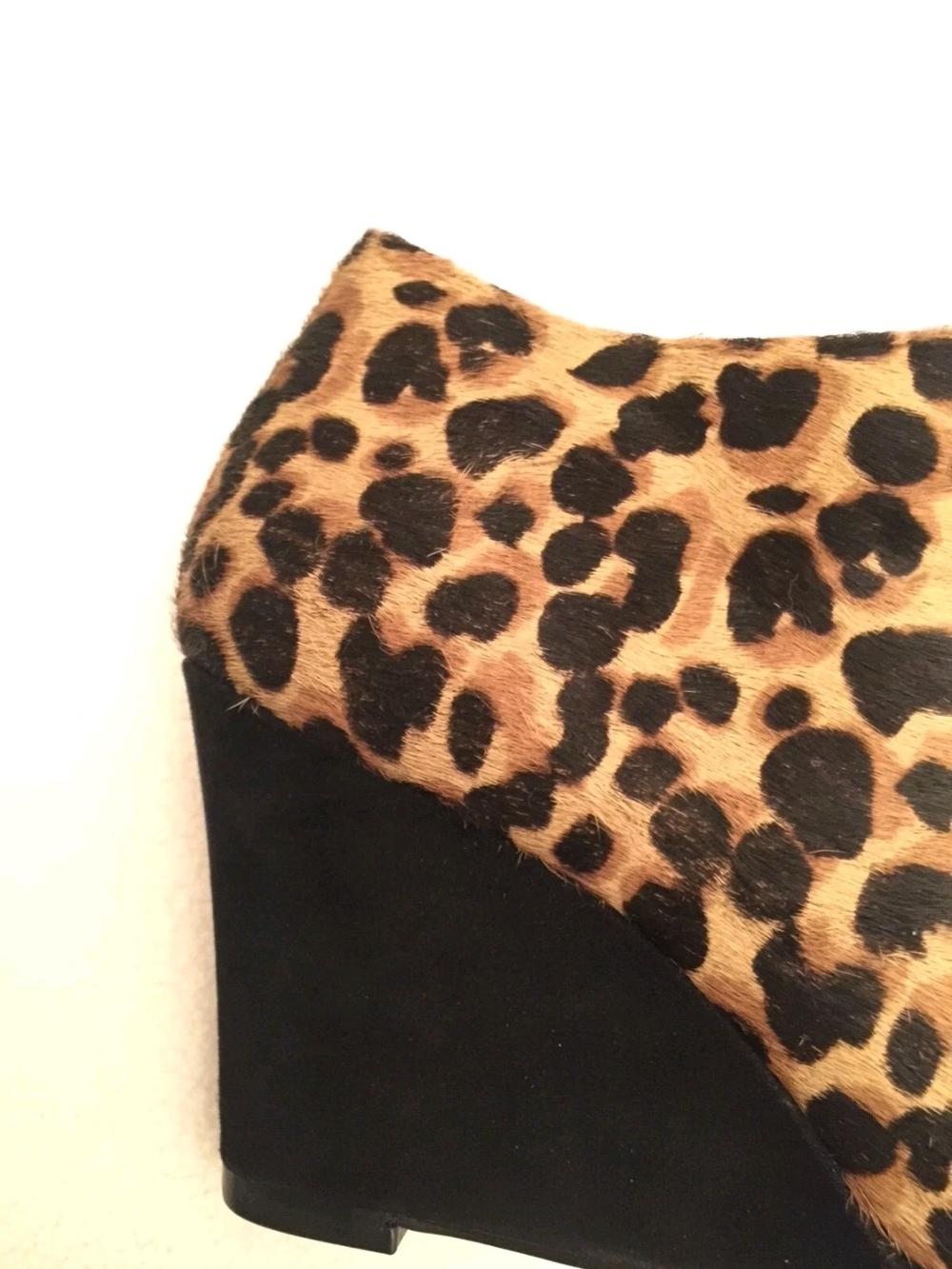 Leopard Print Wedge Booties - Black and Tan